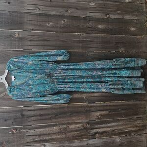Boemo Anthropologie Turquoise Paisley Bohemian Peasant Maxi Womens Size XL